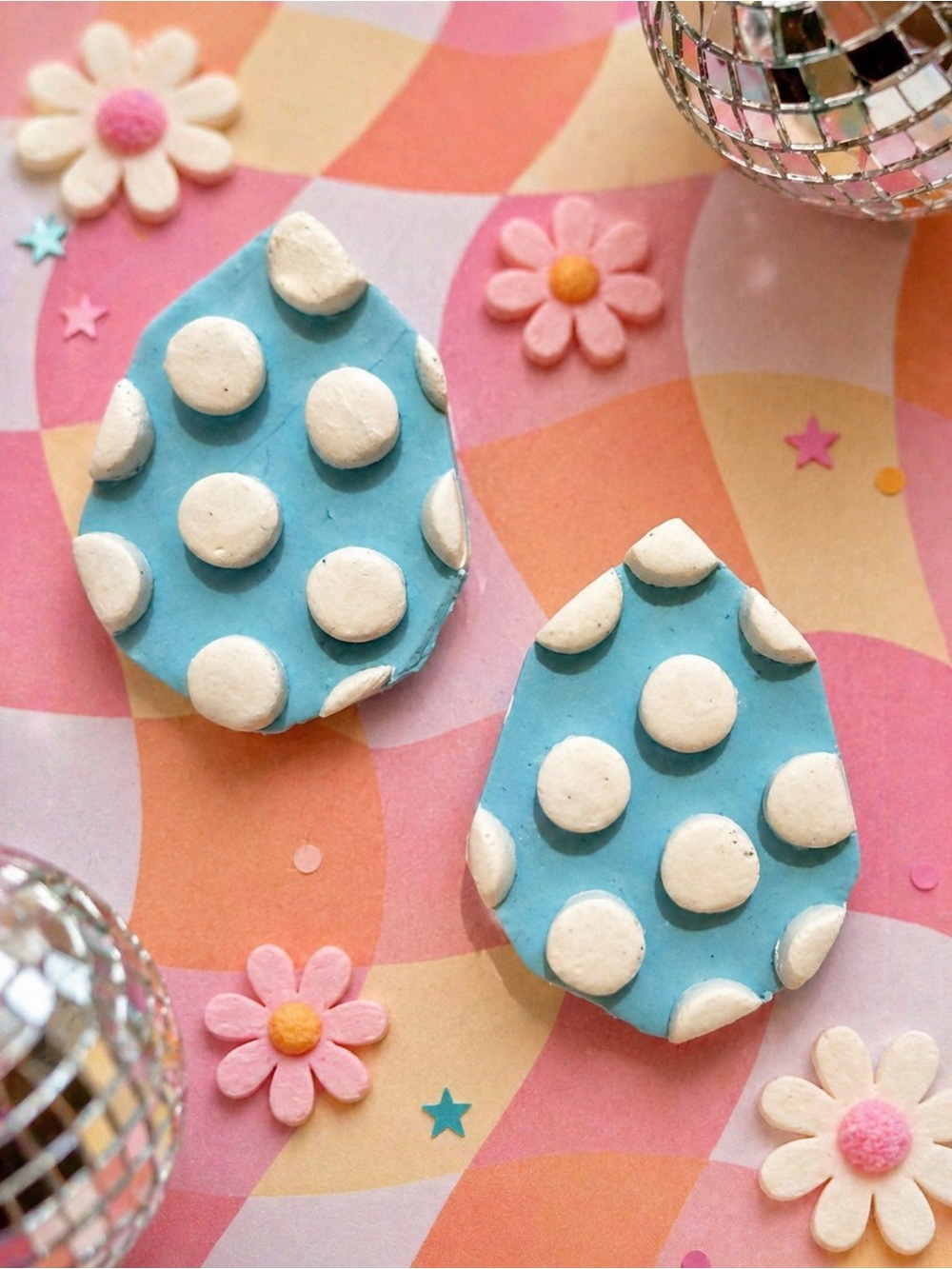 Blue Polka Dot Handmade Polymer Clay Earrings